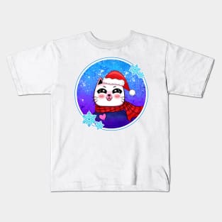 Cute Cartoon Cat Santa Christmas Winter Kids T-Shirt